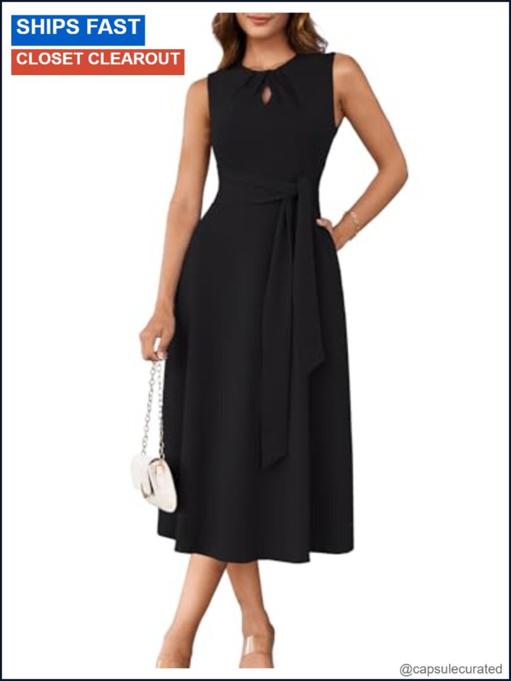 Women's Midi Cocktail Dress Sleeveless Fit & Flare Wedding Guest